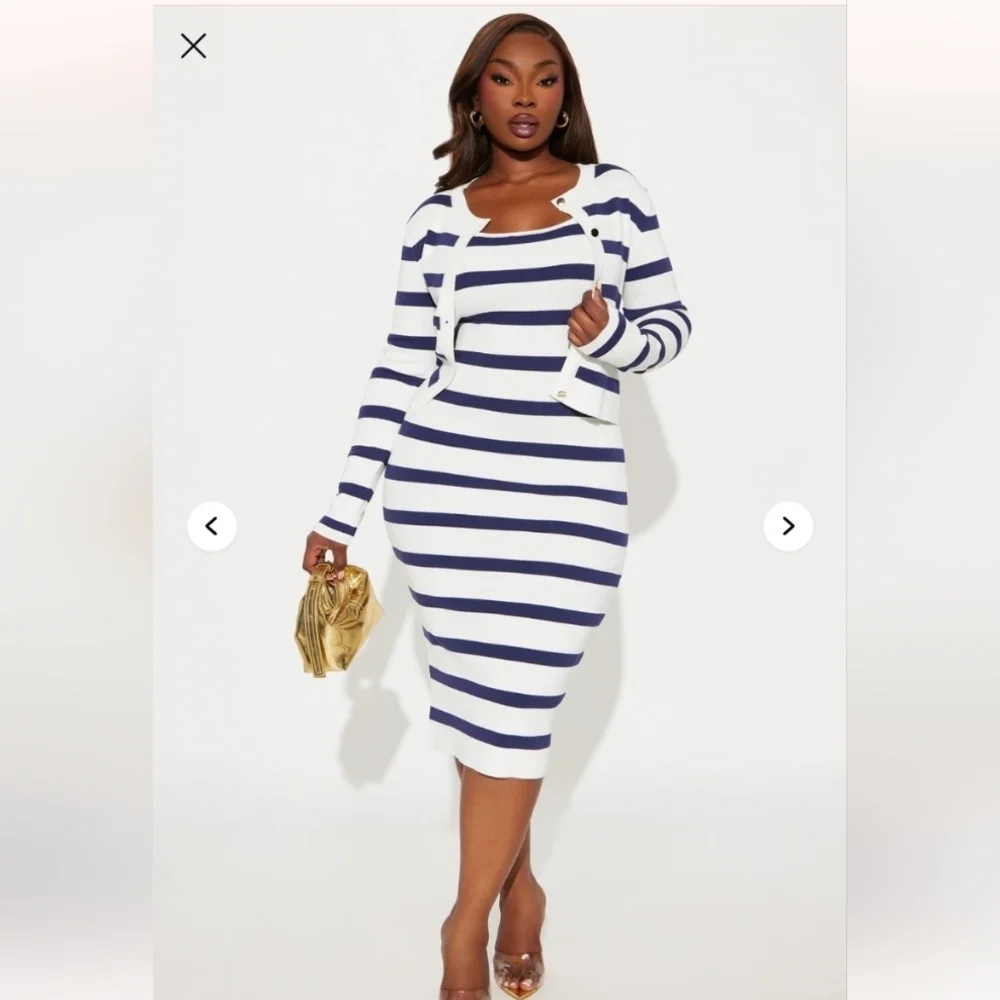 Fashion Nova Christiana Striped Sweater Midi Dress Set-Navy/combo Size 1X (NWOT)